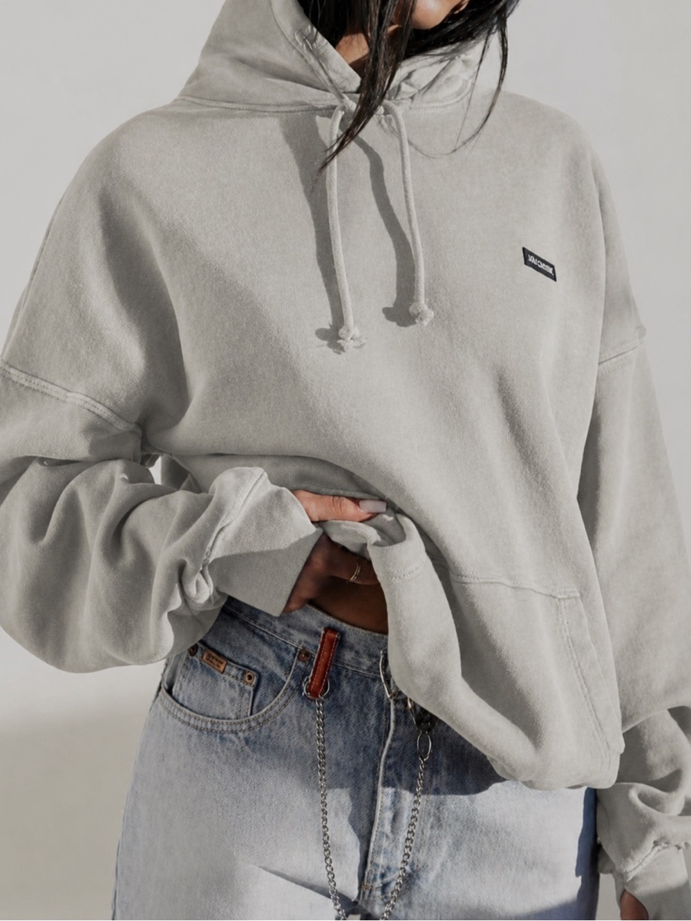 Joah Brown Pearl Grey Logo Patch Hoodie - Picture 1 of 11